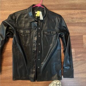 Good American black faux Leather Shirt size Small
